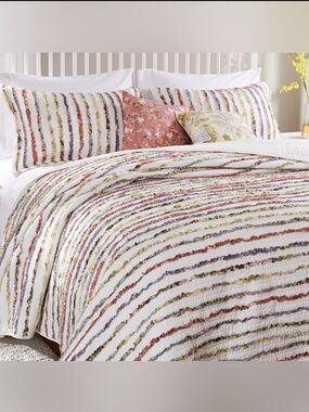 Greenland Home Bella Quilted Ruffle Shams Cotton Mixed Floral Stripe • King 2pc
